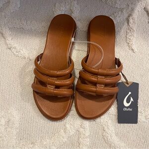 OluKai Women's Brown Triple Strap Sandals